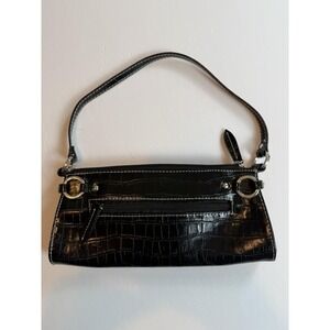Charter Club-90's/Y2K, Black, Croc Embossed, Shoulder Bag, Mini Baguette, Purse